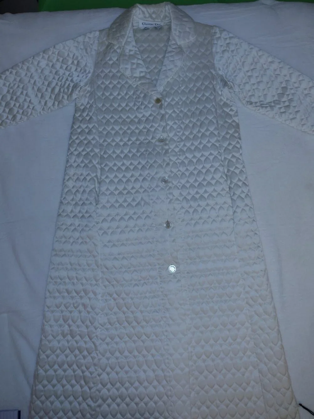 Vintage Christian Dior Ivory Quilted Housecoat/Robe, S/M Petite (item A18)